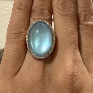 Stunning Authentic Roberto Coin 18k Rose Gold Ring Moonstone and Diamonds